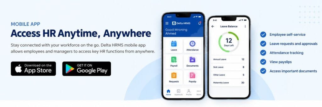 Delta HRMS mobile app for employee self-service and HR management